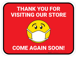Thank You For Visiting Our Store with Face Mask Emoji Red Rectangle - Floor Sign
