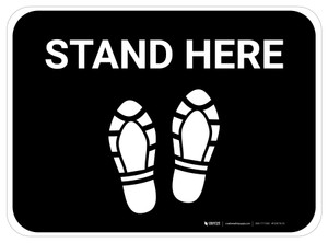 Stand Here with Shoe Prints Black Rectangle - Floor Sign