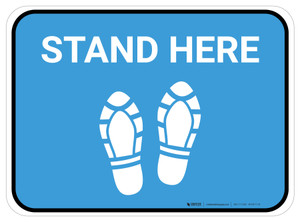 Stand Here with Shoe Prints Blue Rectangle - Floor Sign