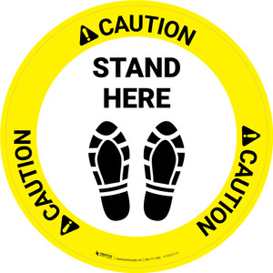 Caution Stand Here with Shoe Prints Circular - Floor Sign