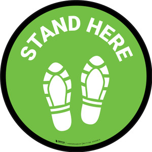 Stand Here with Shoe Prints Green Circular - Floor Sign