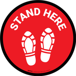 Stand Here with Shoe Prints Red Circular - Floor Sign