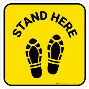 Stand Here with Shoe Prints Yellow Square - Floor Sign