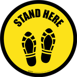 Stand Here with Shoe Prints Yellow v2 Circular - Floor Sign
