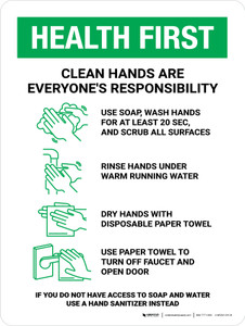 Health First: Clean Hands Are Everyones Responsibility with Icons Portrait - Wall Sign