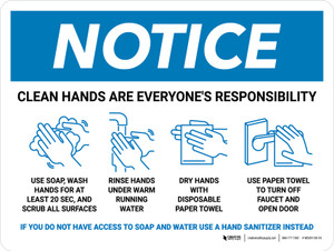 Notice: Clean Hands Are Everyones Responsibility with Icons Landscape - Wall Sign