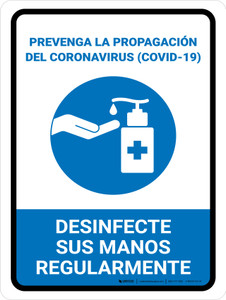 Prevent Coronavirus - Disinfect Hands Spanish with Icon Portrait - Wall Sign