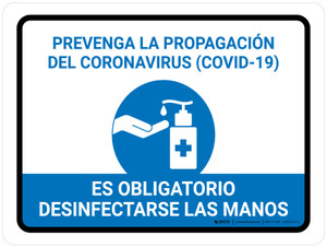 Prevent Coronavirus - Hand Sanitizer Mandatory Spanish with Icon Landscape - Wall Sign