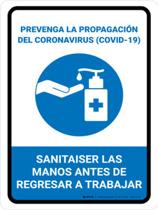 Prevent Coronavirus - Sanitize Hands Before Work Spanish with Icon Portrait - Wall Sign