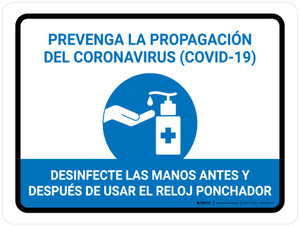 Prevent Coronavirus - Sanitize Hands When Using The Time Clock Spanish with Icon Landscape - Wall Sign
