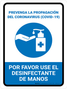 Prevent Coronavirus - Use Hand Sanitizer Please Spanish with Icon Portrait - Wall Sign