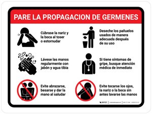 Prevent Germs From Spreading Spanish with Icons Landscape - Wall Sign