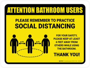 Attention: Bathroom Users Remember Social Distancing with Icon Landscape - Wall Sign