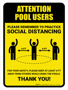 Attention: Pool Users Remember Social Distancing with Icon Portrait - Wall Sign