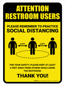 Attention: Restroom Users Remember Social Distancing with Icon Portrait - Wall Sign