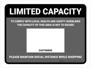 Limited Capacity: Maintain Social Distancing While Shopping Gray Landscape - Wall Sign