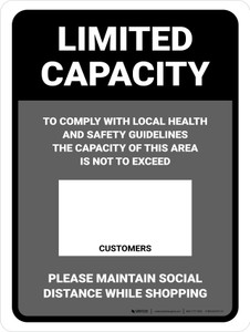 Limited Capacity: Maintain Social Distancing While Shopping Gray Portrait - Wall Sign