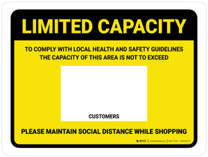 Limited Capacity: Maintain Social Distancing While Shopping Yellow Landscape - Wall Sign