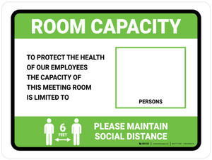 Room Capacity: Maintain Social Distance with Icon Green Landscape - Wall Sign