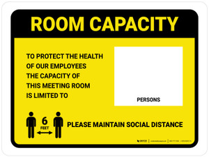Room Capacity: Maintain Social Distance with Icon Yellow Landscape - Wall Sign