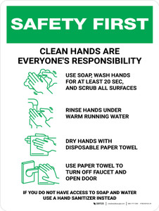 Safety First: Clean Hands Are Everyones Responsibility with Icons Portrait - Wall Sign