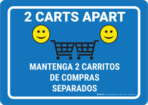 2 Carts Apart with Emojis Bilingual Spanish Blue - Wall Sign