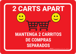 2 Carts Apart with Emojis Green Bilingual Spanish Red - Wall Sign