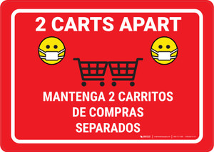 2 Carts Apart with Facemask Emojis Bilingual Red - Wall Sign
