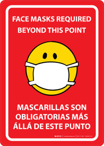 Face Masks Required Beyond This Point Bilingual Spanish Emoji Red - Wall Sign Face Masks Required Beyond This Point Bilingual Spanish Emoji Red - Wall Sign