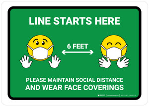 Line Starts Here Wear Face with Emojis Green - Wall Sign