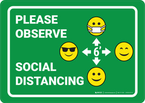 Please Observe Safe Distancing Facemask with Multiple Emojis Green - Wall Sign