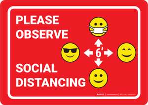 Please Observe Safe Distancing Facemask with Multiple Emojis Red - Wall Sign