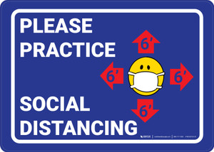 Please Practice Social Distancing Facemask Emojis Dark Blue - Wall Sign