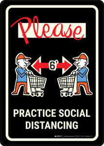 Please Practice Social Distancing with Emoji Shoper Black - Wall Sign