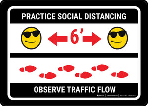 Practice Distancing Observe Flow with Sunglasses Emoji Black - Wall Sign