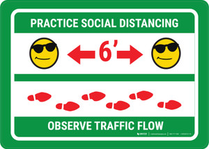 Practice Distancing Observe Flow with Sunglasses Emoji Green - Wall Sign