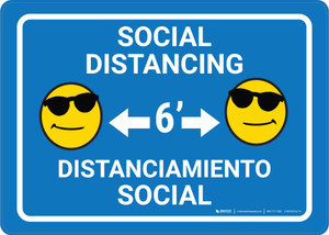 Social Distancing with Sunglasses Emoji Blue - Wall Sign