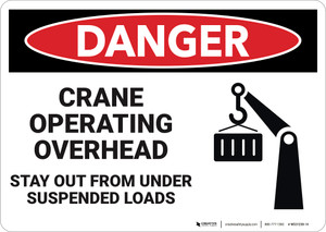 Danger: Crane Operating Overhead Stay Out - Wall Sign