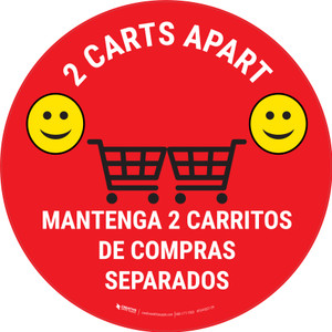 2 Carts Apart with Emojis Bilingual Spanish Red - Floor Sign
