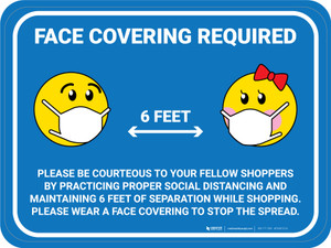 Face Covering is Required with Emojis Blue - Floor Sign