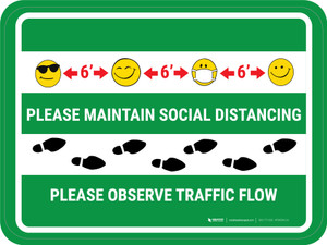 Maintain Distance Observe Flow with Emoji Green - Floor Sign