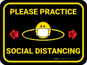 Please Practice Social Distancing Facemask Emoji Black - Floor Sign