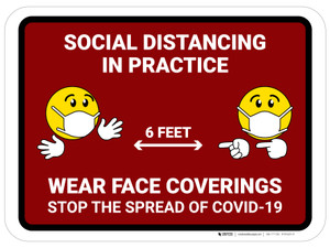 Social Distancing 6 feet in Practice with Emojis Red - Floor Signs