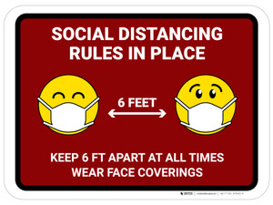 Social Distancing Rules in Place with Emojis Red - Floor Sign