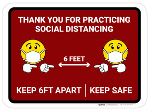 Thank You For Practicing Social Distancing with Emojis Red - Floor Sign