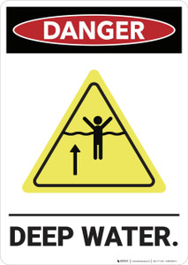 Danger: Deep Water Ansi With Graphic - Wall Sign