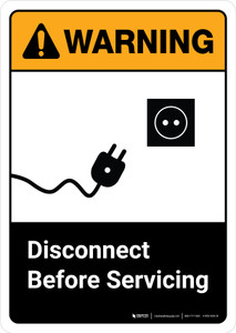 Warning: Disconnect Before Servicing with Icon ANSI Portrait - Wall Sign