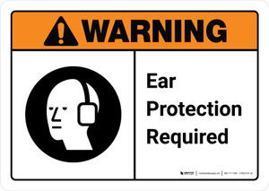 Warning: Ear Protection Required with Icon ANSI Landscape - Wall Sign