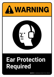 Warning: Ear Protection Required with Icon ANSI Portrait - Wall Sign