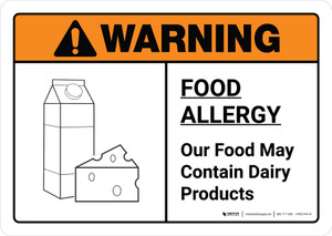 Warning: Food Allergy Food May Contain Dairy with Icon ANSI Landscape - Wall Sign